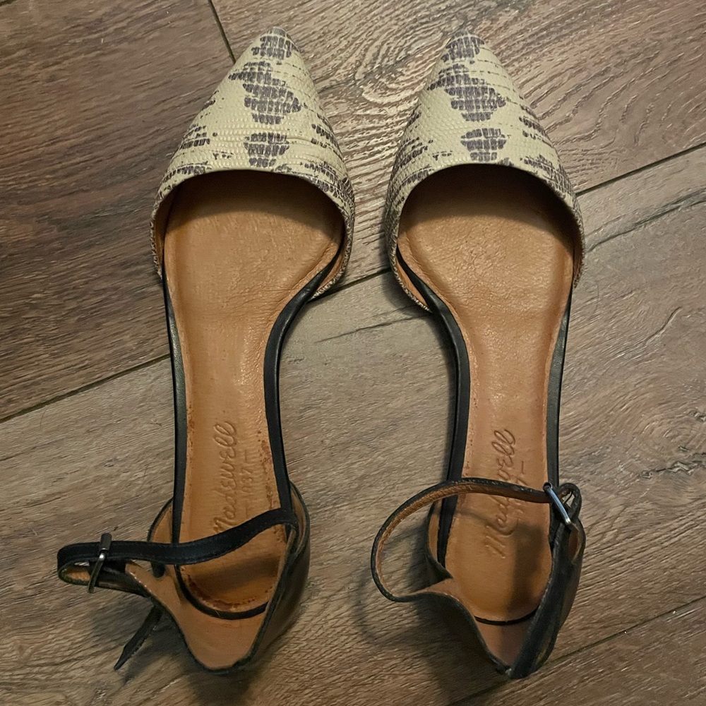 Madewell Beatrice Lizard Ankle Strap Skimmer Flats